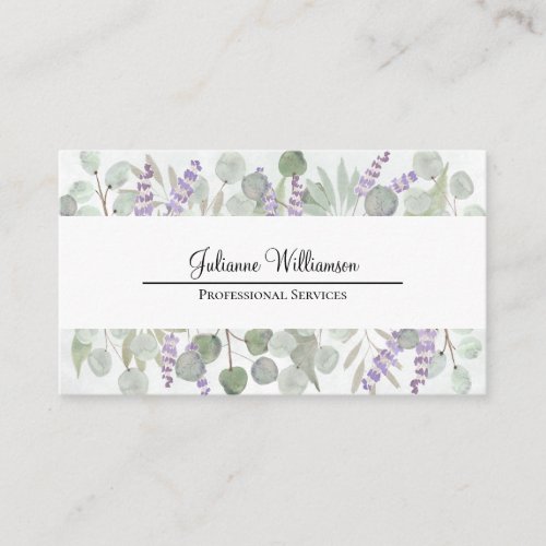 Rustic Watercolor Eucalyptus and Lavender Pretty Business Card