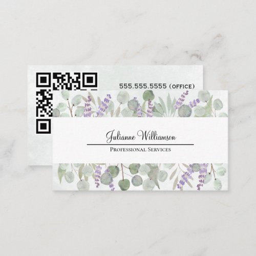 Rustic Watercolor Eucalyptus and Lavender QR Code Business Card
