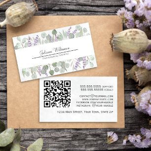 Rustic Watercolor Eucalyptus and Lavender QR Code Business Card