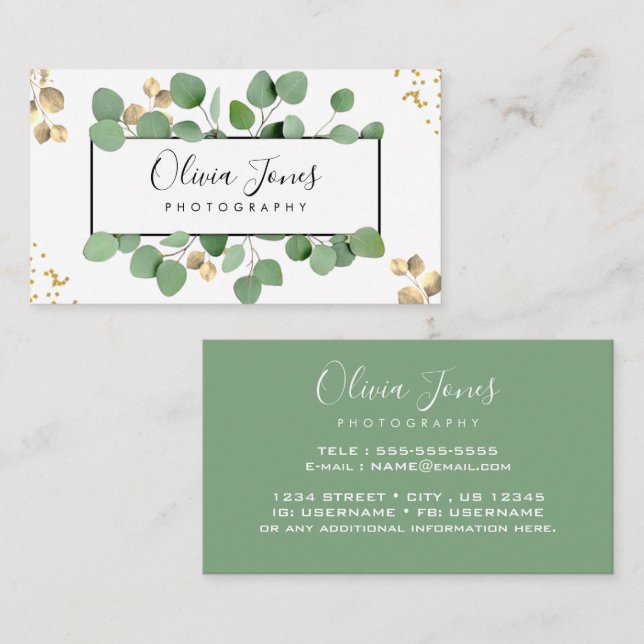 Rustic watercolor eucalyptus boho professional  business card (Front/Back)