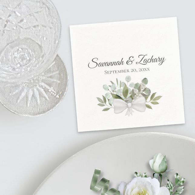 Rustic Watercolor Eucalyptus Cluster Boho Wedding Napkins (In Situ with Plate)