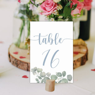 Rustic Watercolor Eucalyptus Dusty Blue Wedding Table Number