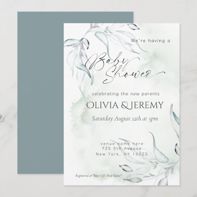 Rustic Watercolor Eucalyptus Foiliage Baby Shower Invitation (Front/Back)