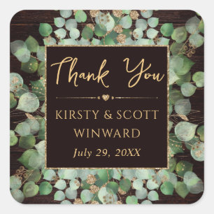 Rustic Watercolor Eucalyptus Foliage Wedding Square Sticker
