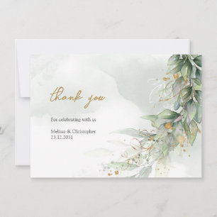 Rustic watercolor eucalyptus greenery gold thank you card