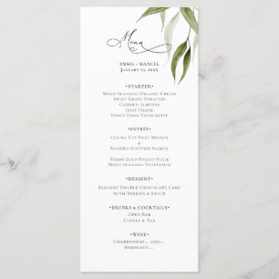 Rustic Watercolor Eucalyptus Greenery Menu
