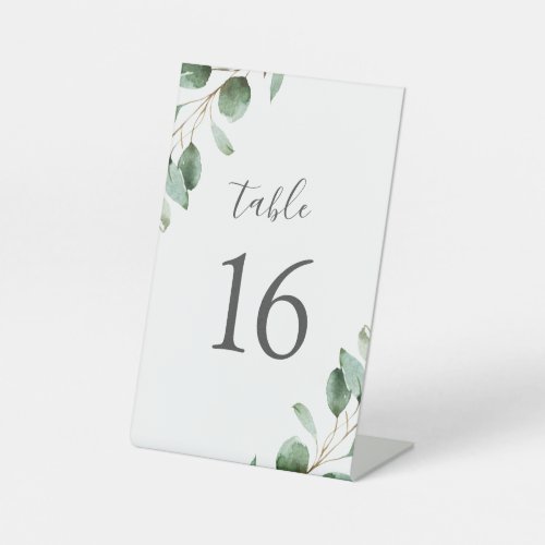 Rustic Watercolor Eucalyptus Greenery Table Number Pedestal Sign