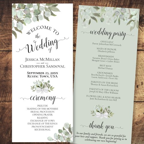 Rustic Watercolor Eucalyptus  Greenery Wedding Program