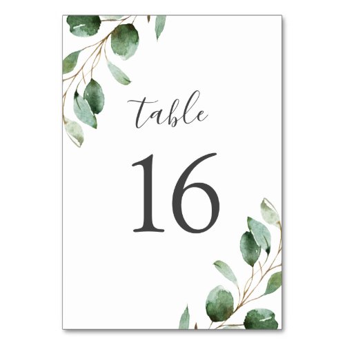 Rustic Watercolor Eucalyptus Greenery Wedding Table Number