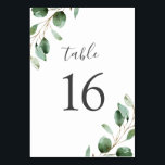 Rustic Watercolor Eucalyptus Greenery Wedding Table Number<br><div class="desc">Designed to coordinate with our Moody Greenery wedding collection,  this customizable Table Numbers Card features watercolor sage green eucalyptus leaves and paired with a stylish script and classy serif font in dark gray. To make advanced changes,  go to "Click to customize further" option under Personalize this template.</div>