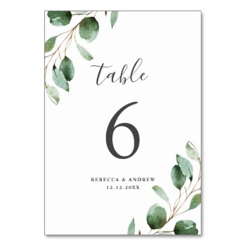 Rustic Watercolor Eucalyptus Greenery Wedding Table Number by PeachBloome at Zazzle