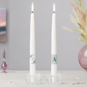 Rustic Watercolor Eucalyptus Greenery Wedding Taper Candle