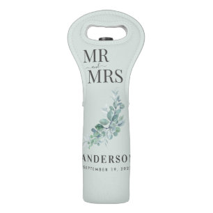 Rustic Watercolor Eucalyptus Greenery Wedding Wine Bag