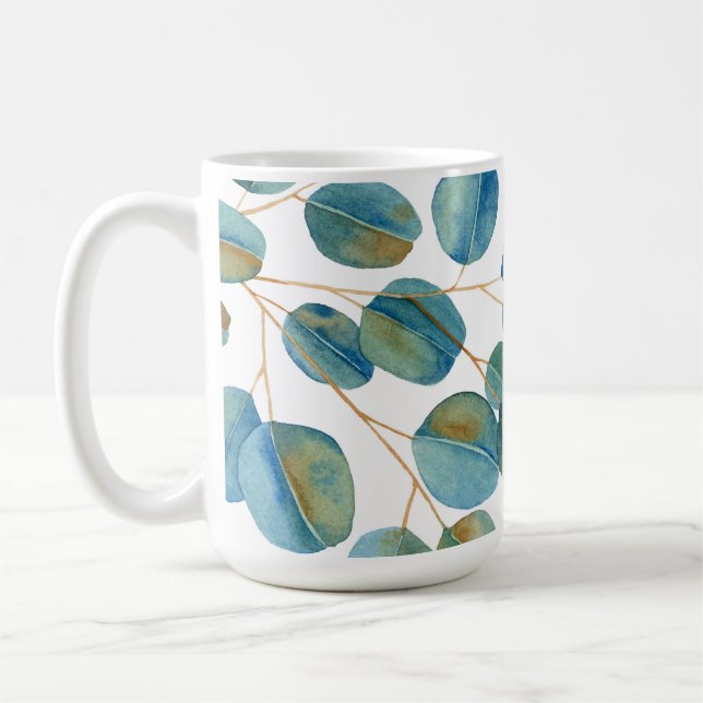 Rustic Watercolor Eucalyptus Leaves  Coffee Mug (Left)