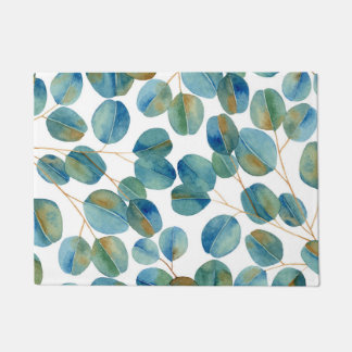 Rustic Watercolor Eucalyptus Leaves Doormat