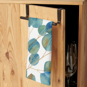 Rustic Watercolor Eucalyptus Leaves Kitchen Towel