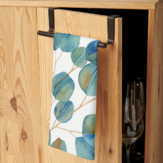 Rustic Watercolor Eucalyptus Leaves Kitchen Towel