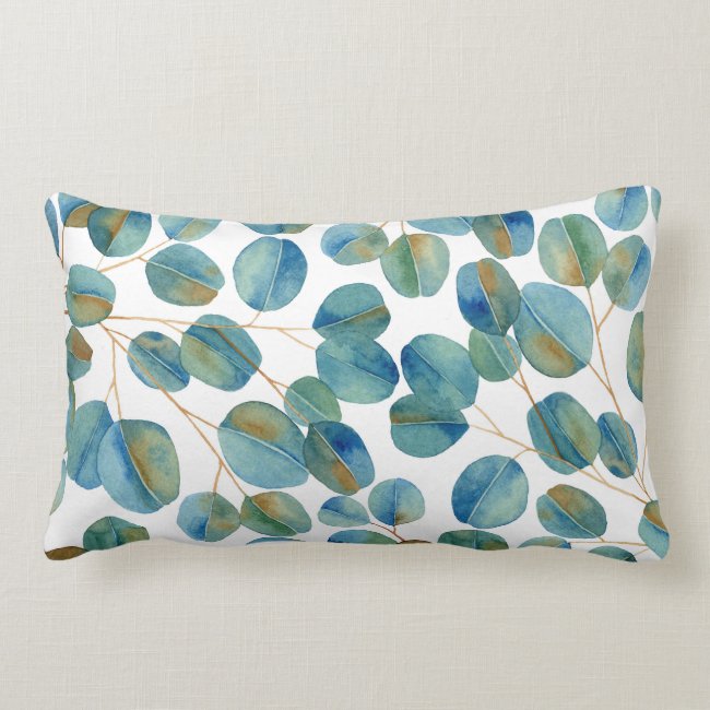 Rustic Watercolor Eucalyptus Leaves   Lumbar Pillow