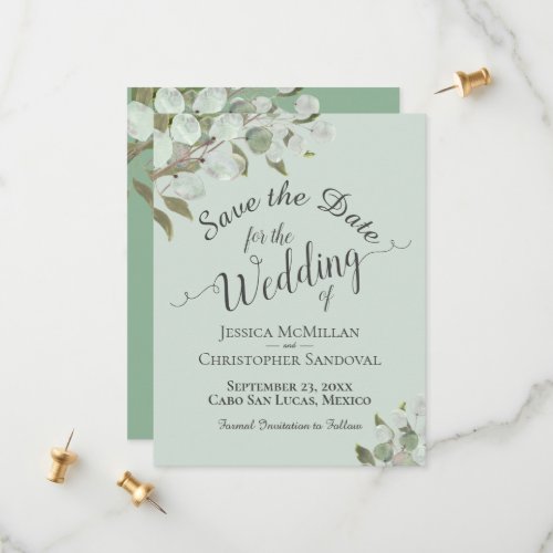 Rustic Watercolor Eucalyptus Leaves Mint Wedding Save The Date