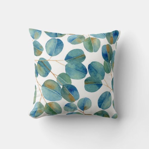 Rustic Watercolor Eucalyptus Leaves   Throw Pillow