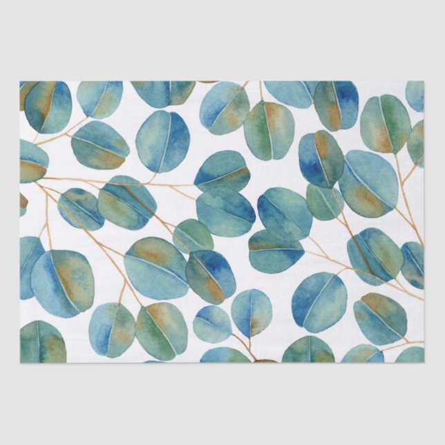 Rustic Watercolor Eucalyptus Leaves  Tissue Paper (Front)