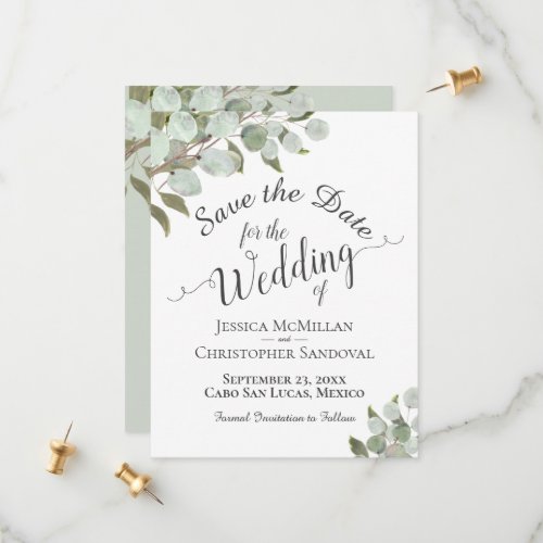 Rustic Watercolor Eucalyptus Leaves White Wedding Save The Date