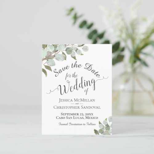 Rustic Watercolor Eucalyptus Leaves White Wedding Save The Date