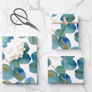Rustic Watercolor Eucalyptus Leaves Wrapping Paper Sheets