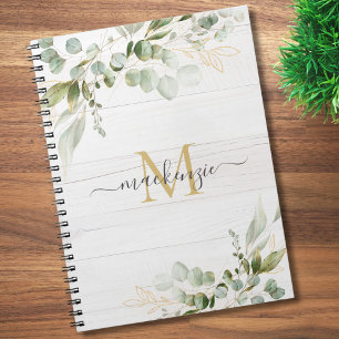 Rustic Watercolor Eucalyptus Monogram Notebook