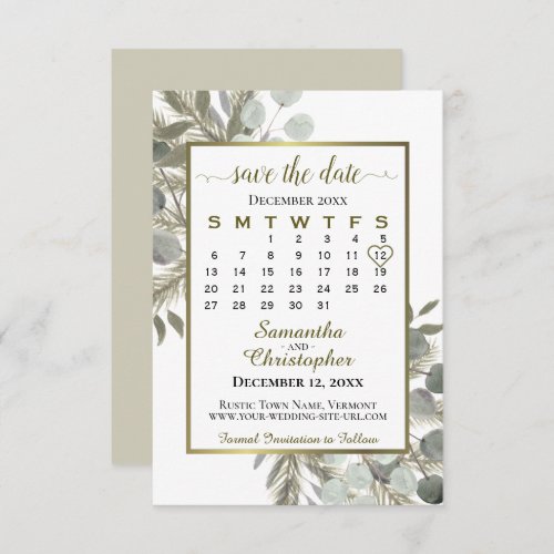 Rustic Watercolor Eucalyptus Pine Calendar Wedding Save The Date