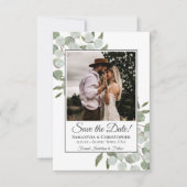Rustic Watercolor Eucalyptus Square Photo Wedding Save The Date (Front)