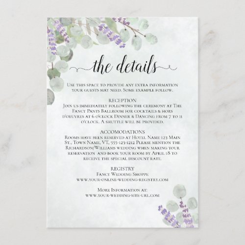 Rustic Watercolor Eucalyptus Wedding Details Enclosure Card