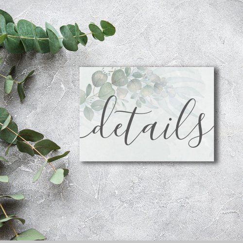 Rustic Watercolor Eucalyptus  Wedding Details Enclosure Card