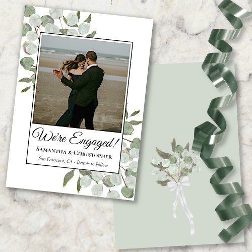 Rustic Watercolor Eucalyptus Wedding Engagement Announcement