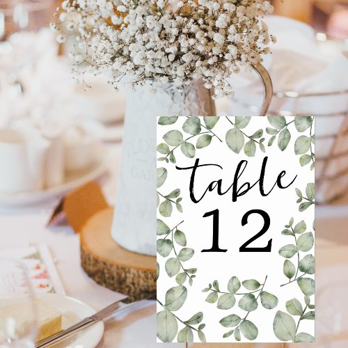 Rustic Watercolor Eucalyptus Wedding Table Number