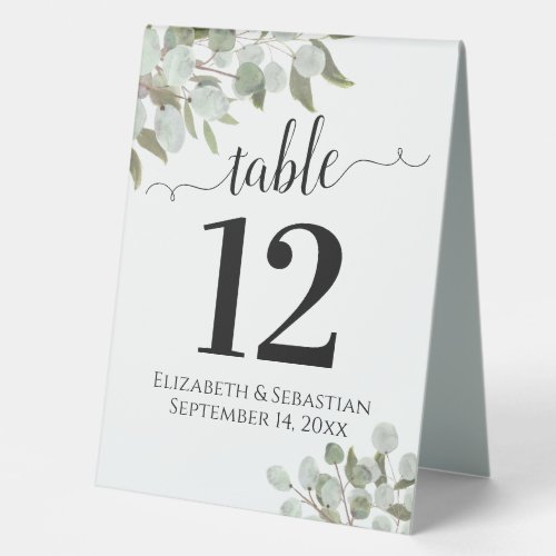 Rustic Watercolor Eucalyptus Wedding Table Number Table Tent Sign