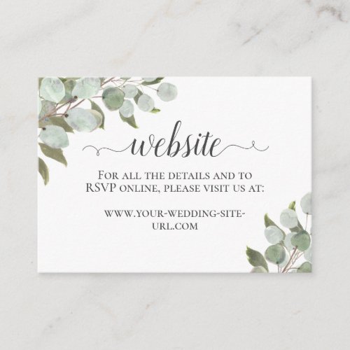 Rustic Watercolor Eucalyptus Wedding Website Enclosure Card