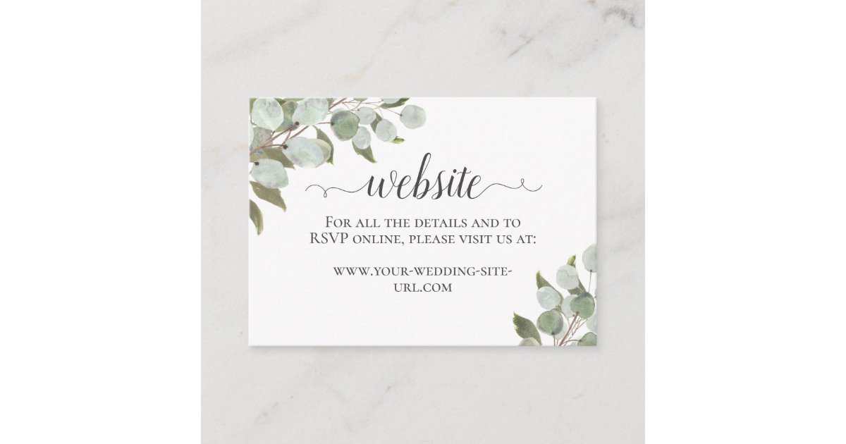 Rustic Watercolor Eucalyptus Wedding Website Enclosure Card | Zazzle