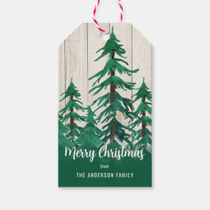 Rustic Watercolor Evergreen Trees Christmas Gift Tags