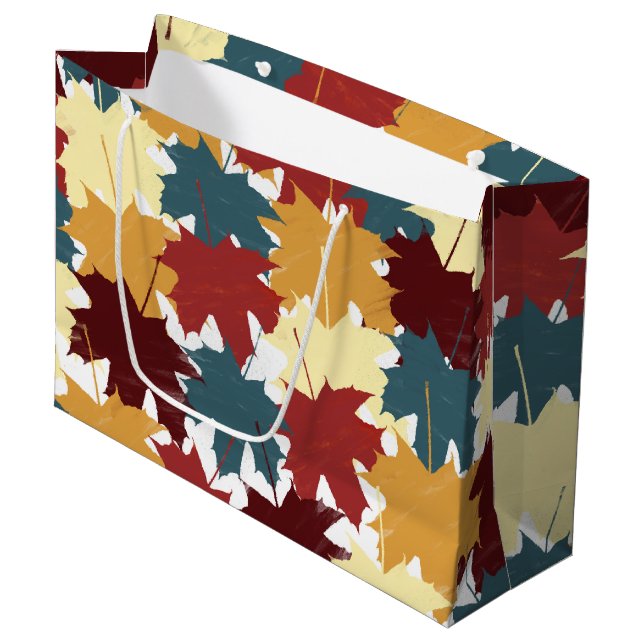 Rustic Watercolor Fall Autumn Leaves  Large Gift Bag (Front Angled)