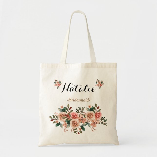 Rustic watercolor Fall florals Bridesmaid gifts Tote Bag (Front)