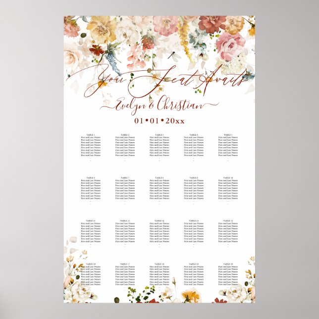 Rustic Watercolor Fall Garden Flowers Poster (Front)