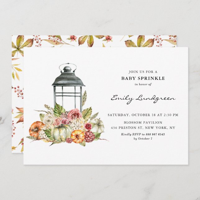 Rustic Watercolor Fall Harvest Baby Sprinkle Invitation (Front/Back)