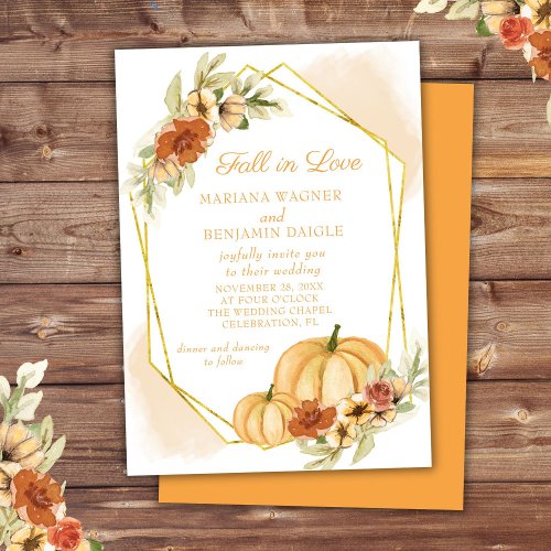 Rustic Watercolor Fall in Love Pumpkin Wedding Inv Invitation