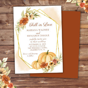 Rustic Watercolor Fall in Love Pumpkin Wedding Invitation
