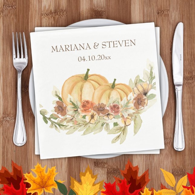 Rustic Watercolor Fall in Love Pumpkin Wedding Nap Napkins (Creator Uploaded)