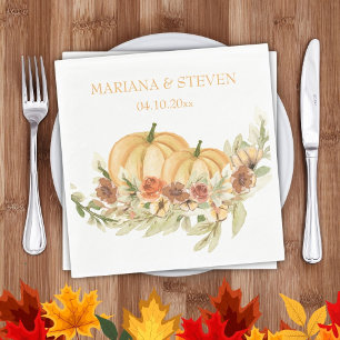 Rustic Watercolor Fall in Love Pumpkin Wedding Nap Napkins