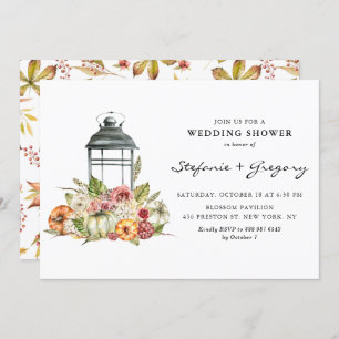 Rustic Watercolor Fall Lantern Wedding Shower Invitation