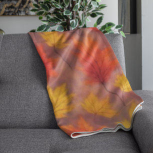 Rustic Watercolor Fall Leaves - Autumn Foliage Fleece Blanket