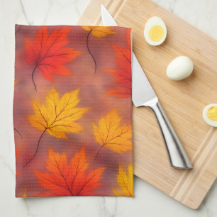 Rustic Watercolor Fall Leaves - Autumn Foliage Kitchen Towel